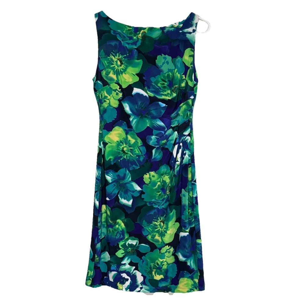 Lauren Ralph Lauren Sleeveless‎ Sheath Dress 6 Floral Ruched Stretch Hawaiian